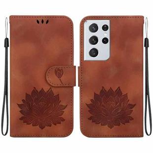 For Samsung Galaxy S21 Ultra 5G Lotus Embossed Leather Phone Case(Brown)