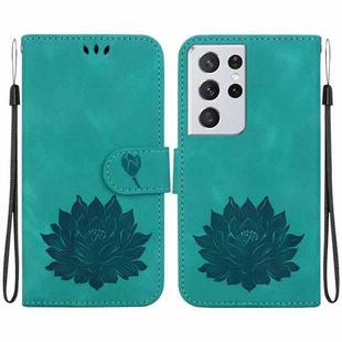 For Samsung Galaxy S21 Ultra 5G Lotus Embossed Leather Phone Case(Green)