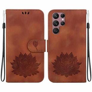 For Samsung Galaxy S22 Ultra 5G Lotus Embossed Leather Phone Case(Brown)