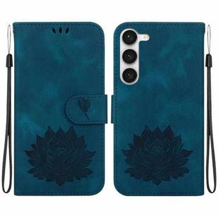 For Samsung Galaxy S23 5G Lotus Embossed Leather Phone Case(Dark Blue)