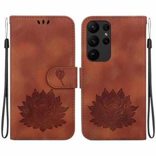 For Samsung Galaxy S23 Ultra 5G Lotus Embossed Leather Phone Case(Brown)