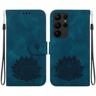 For Samsung Galaxy S23 Ultra 5G Lotus Embossed Leather Phone Case(Dark Blue)