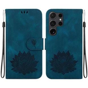 For Samsung Galaxy S24 Ultra 5G Lotus Embossed Leather Phone Case(Dark Blue)