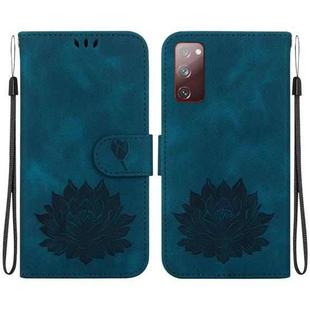 For Samsung Galaxy S20 FE 4G / 5G Lotus Embossed Leather Phone Case(Dark Blue)