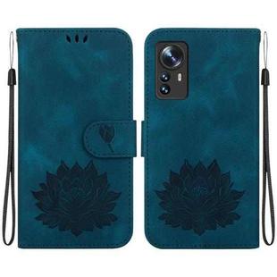 For Xiaomi 12 / 12X Lotus Embossed Leather Phone Case(Dark Blue)
