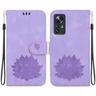 For Xiaomi 12 / 12X Lotus Embossed Leather Phone Case(Purple)