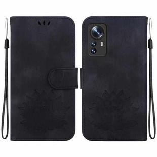 For Xiaomi 12 / 12X Lotus Embossed Leather Phone Case(Black)