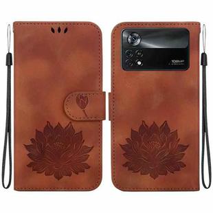 For Xiaomi Poco X4 Pro 5G Lotus Embossed Leather Phone Case(Brown)