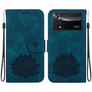 For Xiaomi Poco X4 Pro 5G Lotus Embossed Leather Phone Case(Dark Blue)