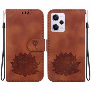 For Xiaomi Poco X5 Pro Lotus Embossed Leather Phone Case(Brown)