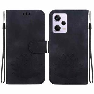 For Xiaomi Poco X5 Pro Lotus Embossed Leather Phone Case(Black)