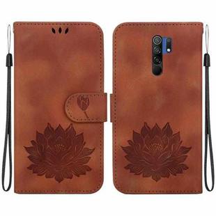 For Xiaomi Poco M2 Lotus Embossed Leather Phone Case(Brown)