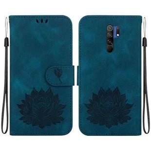 For Xiaomi Poco M2 Lotus Embossed Leather Phone Case(Dark Blue)