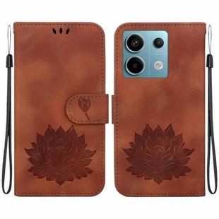 For Xiaomi Poco X6 5G Global Lotus Embossed Leather Phone Case(Brown)
