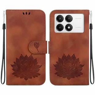 For Xiaomi Poco F6 Pro Lotus Embossed Leather Phone Case(Brown)