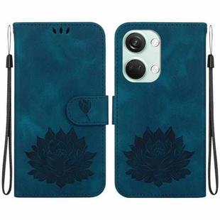 For OnePlus Nord 3 / Ace 2V Lotus Embossed Leather Phone Case(Dark Blue)