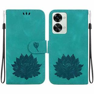 For OnePlus Nord 2T Lotus Embossed Leather Phone Case(Green)