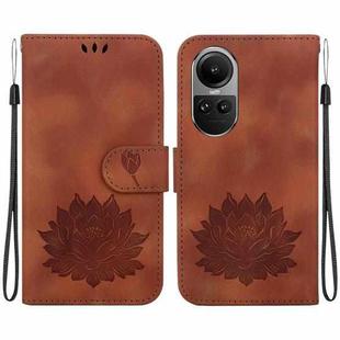 For OPPO Reno10 / Reno10 Pro 5G Global Lotus Embossed Leather Phone Case(Brown)