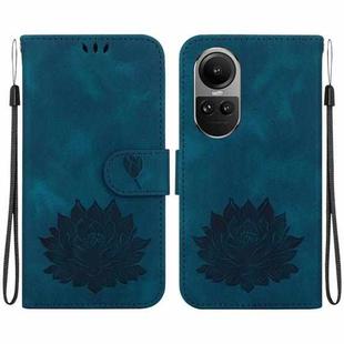 For OPPO Reno10 / Reno10 Pro 5G Global Lotus Embossed Leather Phone Case(Dark Blue)