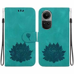 For OPPO Reno10 / Reno10 Pro 5G Global Lotus Embossed Leather Phone Case(Green)
