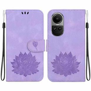For OPPO Reno10 / Reno10 Pro 5G Global Lotus Embossed Leather Phone Case(Purple)