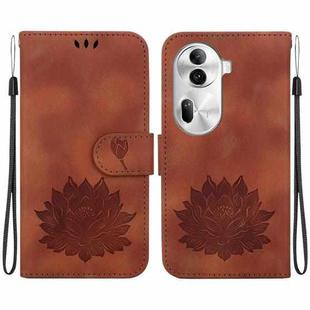 For OPPO Reno11 Pro 5G Global Lotus Embossed Leather Phone Case(Brown)