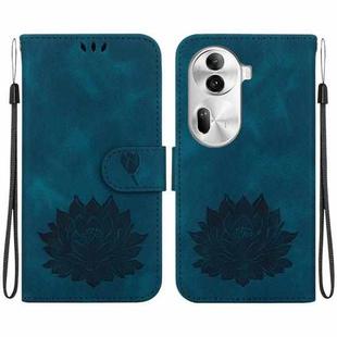 For OPPO Reno11 Pro 5G Global Lotus Embossed Leather Phone Case(Dark Blue)