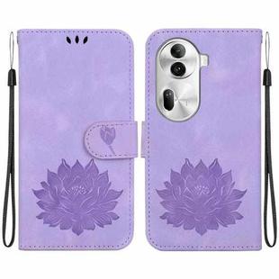 For OPPO Reno11 Pro 5G Global Lotus Embossed Leather Phone Case(Purple)