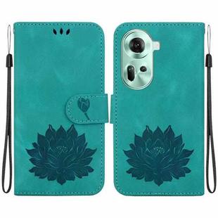For OPPO Reno11 5G Global Lotus Embossed Leather Phone Case(Green)