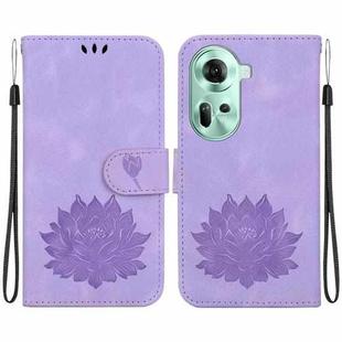 For OPPO Reno11 5G Global Lotus Embossed Leather Phone Case(Purple)