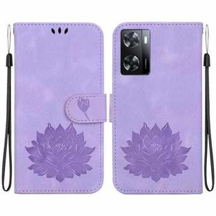 For OPPO A57 5G / A57 4G / A57s / A57e Lotus Embossed Leather Phone Case(Purple)