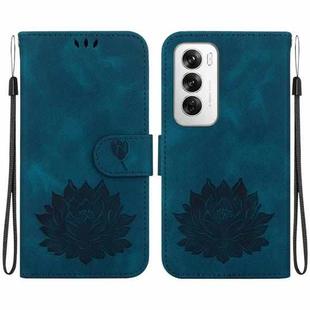 For OPPO Reno12 5G Global Lotus Embossed Leather Phone Case(Dark Blue)