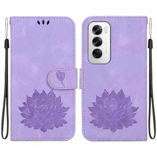 For OPPO Reno12 5G Global Lotus Embossed Leather Phone Case(Purple)