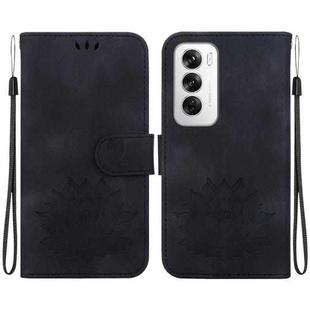 For OPPO Reno12 5G Global Lotus Embossed Leather Phone Case(Black)