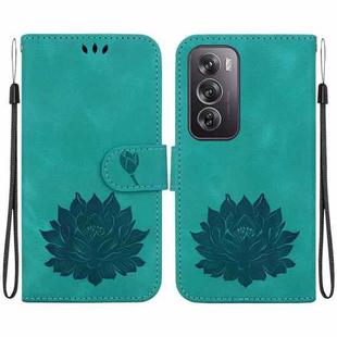 For OPPO Reno12 Pro 5G Global Lotus Embossed Leather Phone Case(Green)