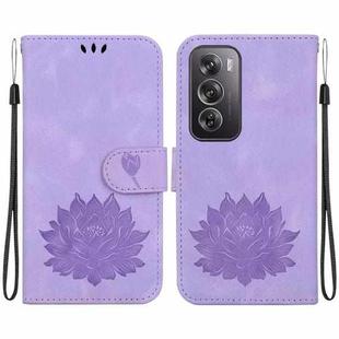 For OPPO Reno12 Pro 5G Global Lotus Embossed Leather Phone Case(Purple)