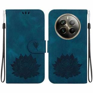 For Realme 12 Pro+ Global Lotus Embossed Leather Phone Case(Dark Blue)