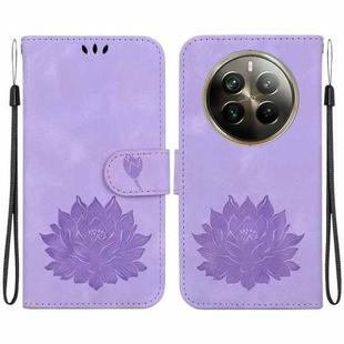 For Realme 12 Pro+ Global Lotus Embossed Leather Phone Case(Purple)
