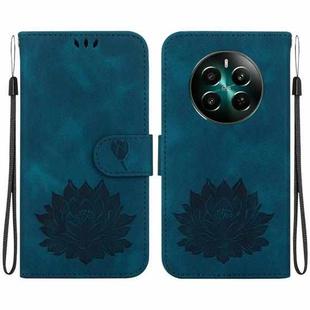 For Realme 12+ Lotus Embossed Leather Phone Case(Dark Blue)