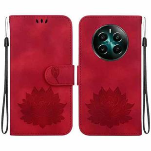 For Realme 12+ Lotus Embossed Leather Phone Case(Red)