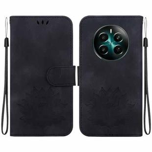 For Realme 12+ Lotus Embossed Leather Phone Case(Black)