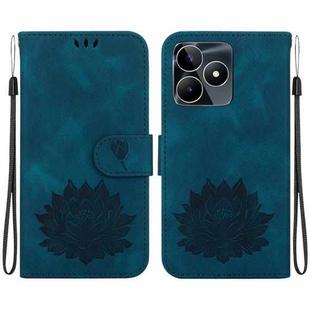 For Realme Narzo N53 / Note 50 Lotus Embossed Leather Phone Case(Dark Blue)