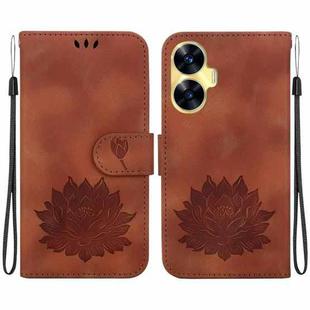 For Realme C55 / Narzo N55 Lotus Embossed Leather Phone Case(Brown)