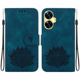 For Realme C55 / Narzo N55 Lotus Embossed Leather Phone Case(Dark Blue)