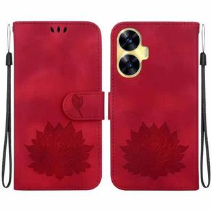 For Realme C55 / Narzo N55 Lotus Embossed Leather Phone Case(Red)