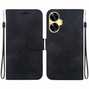 For Realme C55 / Narzo N55 Lotus Embossed Leather Phone Case(Black)