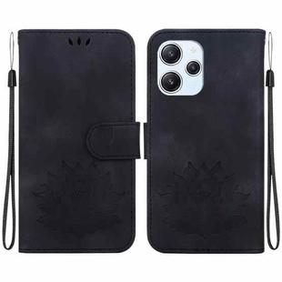 For Redmi 12 4G /  12 5G / Note 12R 5G Lotus Embossed Leather Phone Case(Black)