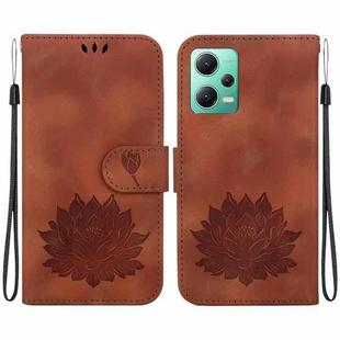 For Xiaomi Redmi Note 12 5G Global Lotus Embossed Leather Phone Case(Brown)