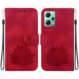 For Xiaomi Redmi Note 12 5G Global Lotus Embossed Leather Phone Case(Red)