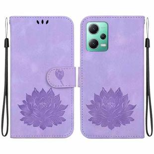 For Xiaomi Redmi Note 12 5G Global Lotus Embossed Leather Phone Case(Purple)